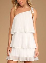 White Pleated One-Shoulder Mini Dress