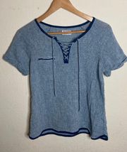 shirt light blue with navy blue lining & lace detail ( S )