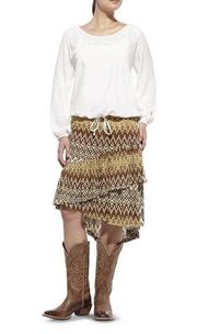 Ariat Womens size Large Tahos Asymmetrical Ruffled Tiered Chevron Aztec Skirt