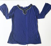 Peter Nygard Embellished Tunic Top  Blue Large