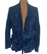 LA Hearts chenille oversized chunky open cardigan with tie belt deep blue XS / S