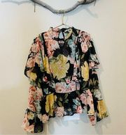 Buckle Gimmicks Floral Flutter Longsleeve Blouse