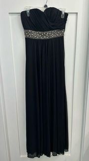 Black Chiffon Empire Waist Gown - Y2K 2000s Fashion - Size 9. Prom