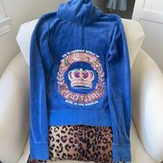 Juicy Couture vintage royal blue sequin gold crown zip up track jacket size M