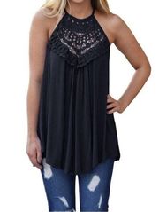 NWT Bluetime Black Crochet High Neck Halter Top