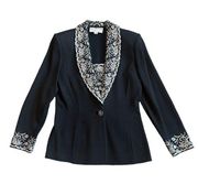 St. John Evening by Marie Gray Black Embroidered Blazer Jacket Elegant Size 4