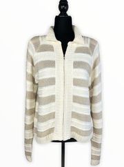 Lord & Taylor Cream Chenille Knit Zip Cardigan size Large