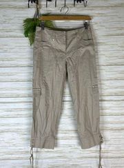 WHBM Khaki Tan Y2K Cropped Lace Up Hem Cargo Pants