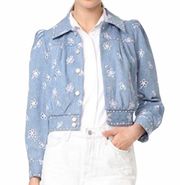 Marc Jacobs Stud Broderie Anglaise Daisy Embroidered Denim Jacket Size XS