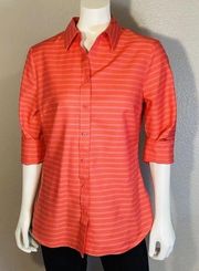 Coldwater Creek- Long sleeve striped pink button down blouse size Medium