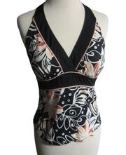 CARIBBEAN Joe Tankini Top Tropical Floral Black Pink Tank Swimsuit Top 10