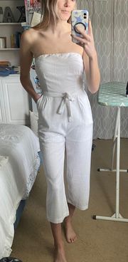 White Linen Strapless Jumpsuit