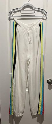 rainbow striped white long loose pants