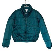 Abound Womens Full Zip Long Sleeve Insulated Classic Puffer Jacket Teal Small