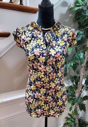 Counterparts Women's Yellow & Blue Polyester Short Sleeve Casual Top Blouse XL