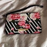 New Betsey Johnson Snap On Pouch Roses on Black & white background