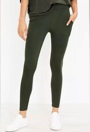 Lou & Grey Ponte Knit Pocket Capri Leggings Olive Green Size LP