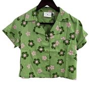 Daisy Street Green Crop Floral Button Front New Small