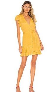 1. STATE BUTTON DOWN ASYMMETRICAL RUFFLE DRESS IN GOLD SUN REVOLVE NWT SIZE 4