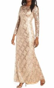 Eliza J Sequin Mesh Full Length Evening Gown Light Brown Latte Dress 4