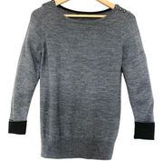 THE LIMITED-Colorblock Longsleeved Crewneck Sweater, w/buttons, Gray & Black, S