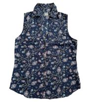 SOHO NEW YORK & COMPANY JEANS Navy Floral Collared Sleeveless Top, M