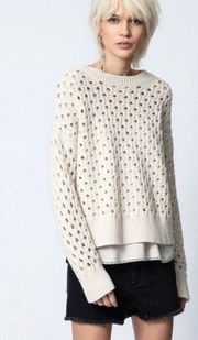 Zadig and Voltaire Sz S Douna RC Wool Cashmere Crochet Open Knit Sweater