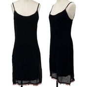 Vintage 90s Y2k Betsey Johnson Midi Slip Dress Sequin Beaded Hem Black Womens S
