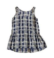 Fossil navy blue & white checkered sleeveless blouse XS 100% silk