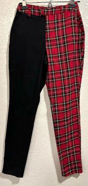 Black & Red Plaid Split Leg Punk Goth Pants