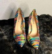 Prabal Gurung Target Multi-colored Striped Satin Stiletto 4” Heels Size 6.5