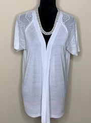 JOAN VASS open knit lace cardigan.