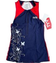 TYR Competitor Women Tri Singlet Tank Top - Navy Red White Size Small - $72