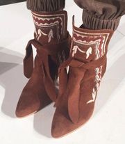 ULLA JOHNSON tan Embroidered Suede Aggie Booties Runway Fall 2016 size 36