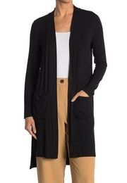 NEW Catherine Malandrino Black Ribbed Knit Longline Cardigan Size Small S