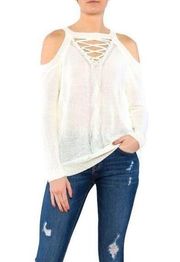 Sz S Entro Ivory Cold Shoulder Knit Sweater