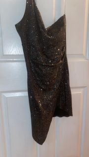 Black one shoulder glitter dress