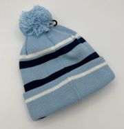 Spyder Jacquard Logo Blue Striped Fleece Lined Pom-Pom Beanie Hat Women’s OS