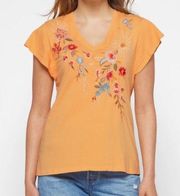 Johnny Was Lissa Flutter Sleeve Tee T-Shirt Floral Embroidered Cotton Bohemian