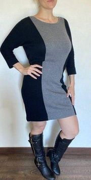 Sweater Dress Black Grey Colorblock Large Office Work Academia Stripe