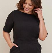 Torrid NWT Black Classic Boatneck Half Sleeve Crepe Cropped Pant Jumpsuit 18