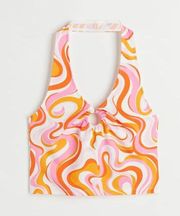 H&M Pink Orange White Patterned Retro Halter Crop Top