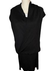 Exclusively Misook Women’s Dress Black Faux Shawl Neck Knee Layered Look Size L