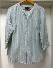 Lane Bryant blue green striped button down shirt size 14/16