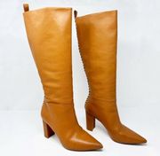 Ulla Johnson Marion Pointy Toe Cognac Brown Leather Knee High Heeled Boots EU 39