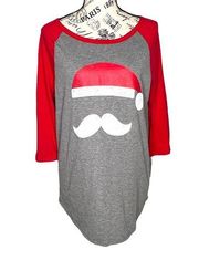 Modern Lux X-LARGE Santa Face Hat Mustache Baseball 3/4 Sleeve Tee