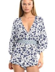 NWT Kittenish White Blue Floral Romper Small