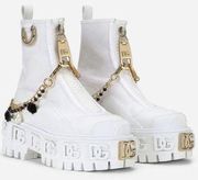 Dolce & Gabbana Calfskin Patent Leather Ankle Boots With Bejeweled Chain