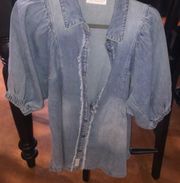 Oversized small denim frayed button shirt