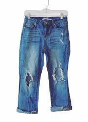 Dalton Medium Wash Destructed Crop Straight Leg Jeans